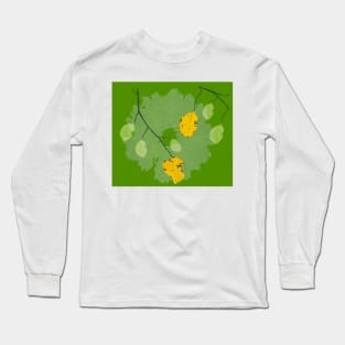 yellow leaves on green background design Long Sleeve T-Shirt